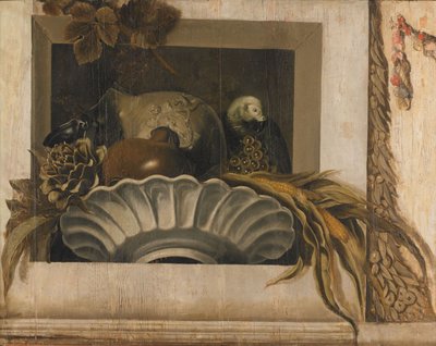 Still Life of Vegetables and a Parrot in a Niche by Jacob van Campen
